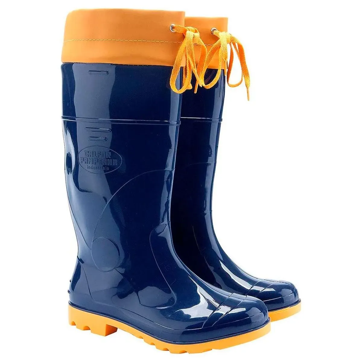 Bota De Pvc Azul Cano Longo Com Cadarço Nº 42